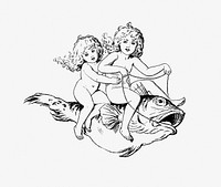 Drawing of kids riding a fish
