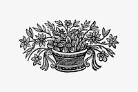 Vintage Victorian style flowers in a pot engraving