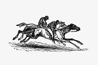 Vintage European style horseback riding race engraving by <a href="https://www.rawpixel.com/search/Charles%20Simon%20Pascal%20Soullier?sort=curated&amp;page=1">Charles Simon Pascal Soullier</a> (1861). Original from the British Library. Digitally enhanced by rawpixel.