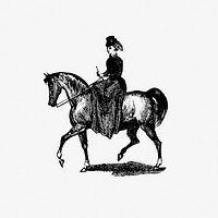 Vintage European style horseback riding of a lady engraving from London (illustrated). A complete guide to the leading hotels, places of amusement. Also a directory of first-class reliable houses in the various branches of trade by Anonymous (1872). Original from the British Library. Digitally enhanced by rawpixel.