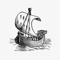 Vintage European style boat engraving from Chaucer for Children. A golden key by <a href="https://www.rawpixel.com/search/Geoffrey%20Chaucer?sort=curated&amp;page=1">Geoffrey Chaucer</a> (1877). Original from the British Library. Digitally enhanced by rawpixel.