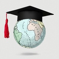 World wearing graduation cap psd global education