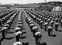 Soldiers doing calisthenics, Camp Roberts, California (1942). Original image from National Museum of Health and Medicine. Digitally enhanced by rawpixel.