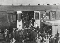 Hospital train 64, Allery, France, unloading a hospital train full of influenza patients during World War I. Original image from National Museum of Health and Medicine. Digitally enhanced by rawpixel.