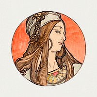 Art nouveau retro woman psd illustration, remixed from the artworks of <a href="https://www.rawpixel.com/search/Alphonse%20Maria%20Mucha?sort=curated&amp;page=1">Alphonse Maria Mucha</a>
