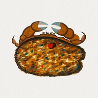 Ancient crab sticker, aquatic animal surreal illustration, remix from the artwork of Louis Renard