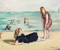On the Beach (ca.1868) painting in high resolution by Edouard Manet. Original from The Detroit Institute of Arts. Digitally enhanced by rawpixel.