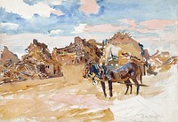 Mules and Ruins September (1918) by<a href="https://www.rawpixel.com/search/John%20Singer%20Sargent?sort=curated&amp;page=1&amp;topic_group=_my_topics"> John Singer Sargent</a>. Original from The MET Museum. Digitally enhanced by rawpixel.