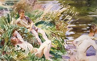 Tommies Bathing (1918) by<a href="https://www.rawpixel.com/search/John%20Singer%20Sargent?sort=curated&amp;page=1&amp;topic_group=_my_topics"> John Singer Sargent</a>. Original from The MET Museum. Digitally enhanced by rawpixel.