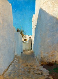 A Moroccan Street Scene (ca. 1879&ndash;1880) by<a href="https://www.rawpixel.com/search/John%20Singer%20Sargent?sort=curated&amp;page=1&amp;topic_group=_my_topics"> John Singer Sargent</a>. Original from Yale University Art Gallery. Digitally enhanced by rawpixel.