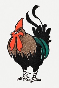 Vintage rooster art print, remixed from artworks by Edward Penfield