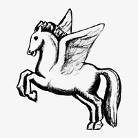 Vintage Pegasus psd hand drawn illustration, remixed from artworks from Leo Gestel