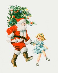 Santa Claus dancing with a little girl merrily to celebrate Christmas