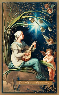 Christmas cards depicting angels, stars, women, the moon and decorative designs (ca. 1865 &ndash;1899) by <a href="https://www.rawpixel.com/search/L.%20Prang%20%26%20Co?sort=curated&amp;page=1">L. Prang &amp; Co</a>. Original From The New York Public Library. Digitally enhanced by rawpixel.