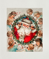 Santa Claus on string phones listening to the children from The Miriam And Ira D. Wallach Division Of Art, Prints and Photographs: Picture Collection published by <a href="https://www.rawpixel.com/search/L.%20prong%20%26%20Co?sort=curated&amp;page=1">L. Prang &amp; Co</a>. Original From The New York Public Library. Digitally enhanced by rawpixel.