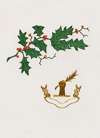 Christmas dinner card with a holly branch (1899) from The Buttolph collection of menus. Original From The New York Public Library. Digitally enhanced by rawpixel.