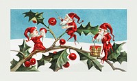 Santa elves painting berries on holly leaves from The Miriam and Ira D. Wallach Division Of Art, Prints and Photographs: Picture Collection published by <a href="https://www.rawpixel.com/search/L.%20prong%20%26%20Co?sort=curated&amp;page=1">L. Prang &amp; Co</a>. Original From The New York Public Library. Digitally enhanced by rawpixel.