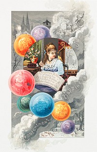 Christmas card depicting needlework from The Miriam and Ira D. Wallach Division of Art, Prints and Photographs: Picture Collection published by <a href="https://www.rawpixel.com/search/L.%20prong%20%26%20Co?sort=curated&amp;page=1">L. Prang &amp; Co</a>. Original from the New York Public Library. Digitally enhanced by rawpixel.