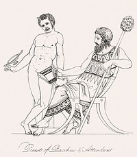 Vintage illustration of Priest of Bacchus &amp; attendant