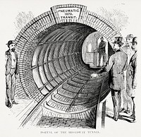 Illustration of portal of the Broadway tunnel from Illustrated description of the Broadway underground railway (1872) by <a href="https://www.rawpixel.com/search/New%20York%20Parcel%20Dispatch%20Company?sort=curated&amp;rating_filter=all&amp;mode=shop&amp;page=1">New York Parcel Dispatch Company</a>. Original from The New York Public Library. Digitally enhanced by rawpixel.