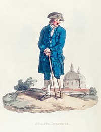 Illustration of a greenwich pensioner from Picturesque Representations of the Dress and Manners of the English(1814) by <a href="https://www.rawpixel.com/search/William%20Alexander?&amp;page=1">William Alexander</a> (1767-1816). Original from The New York Public Library. Digitally enhanced by rawpixel.