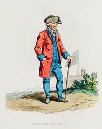 Illustration of the Chelsea pensioner from Picturesque Representations of the Dress and Manners of the English(1814) by <a href="https://www.rawpixel.com/search/William%20Alexander?&amp;page=1">William Alexander</a> (1767-1816). Original from The New York Public Library. Digitally enhanced by rawpixel.