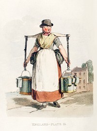Illustration of a milk-maid from Picturesque Representations of the Dress and Manners of the English(1814) by <a href="https://www.rawpixel.com/search/William%20Alexander?&amp;page=1">William Alexander</a> (1767-1816). Original from The New York Public Library. Digitally enhanced by rawpixel.