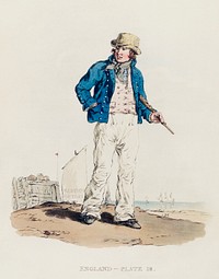 Illustration of a sailor from Picturesque Representations of the Dress and Manners of the English(1814) by William Alexander (1767-1816). Original from The New York Public Library. Digitally enhanced by rawpixel.