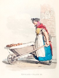 Illustration of a barrow-woman from Picturesque Representations of the Dress and Manners of the English(1814) by <a href="https://www.rawpixel.com/search/William%20Alexander?&amp;page=1">William Alexander</a> (1767-1816). Original from The New York Public Library. Digitally enhanced by rawpixel.