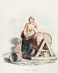 Illustration of a dairy-maid from Picturesque Representations of the Dress and Manners of the English(1814) by <a href="https://www.rawpixel.com/search/William%20Alexander?&amp;page=1">William Alexander</a> (1767-1816). Original from The New York Public Library. Digitally enhanced by rawpixel.