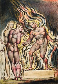 Los and Enitharmon knew that the Satan is Urizen from Milton: a Poem, To Justify the Ways of God to Men by <a href="https://www.rawpixel.com/search/William%20Blake?sort=curated&amp;rating_filter=all&amp;mode=shop&amp;page=1">William Blake</a> (1752-1827). Original from The New York Public Library. Digitally enhanced by rawpixel.