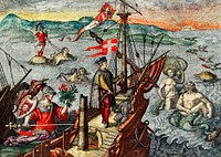Christopher Columbus illustration from Grand voyages (1596) by Theodor de Bry (1528-1598). Original from The New York Public Library. Digitally enhanced by rawpixel.