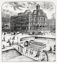 Vintage Illustration of New post office &amp; proposed Broadway underground railway
