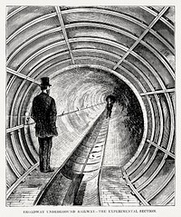 Illustration of Broadway underground railway - the experimental section from Illustrated description of the Broadway underground railway (1872) by <a href="https://www.rawpixel.com/search/New%20York%20Parcel%20Dispatch%20Company?&amp;page=1">New York Parcel Dispatch Company</a>.