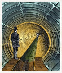 Vintage illustration of Broadway underground railway.