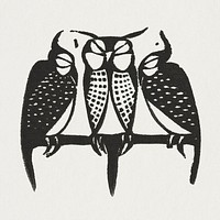 Vintage sleeping owls psd animal print, remixed from artworks by Gerrit Willem Dijsselhof