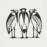 Vintage marabou stork animal print, remixed from artworks by Gerrit Willem Dijsselhof