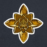 Vintage gold water lily flower sticker with white border design element