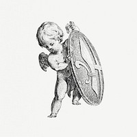 Cupid holding shield illustration