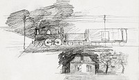 Steam locomotive and a house with a chimney (1892) by <a href="https://www.rawpixel.com/search/Julie%20de%20Graag?sort=curated&amp;page=1">Julie de Graag</a> (1877-1924). Original from The Rijksmuseum. Digitally enhanced by rawpixel.