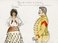 Carmen and Don Jose, scene from the first act of the opera Carmen (1894) by <a href="https://www.rawpixel.com/search/Julie%20de%20Graag?sort=curated&amp;page=1">Julie de Graag</a> (1877-1924). Original from The Rijksmuseum. Digitally enhanced by rawpixel.