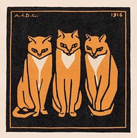 Three cats (1916) by <a href="https://www.rawpixel.com/search/Julie%20de%20Graag?sort=curated&amp;page=1">Julie de </a><a href="https://www.rawpixel.com/search/Julie%20de%20Graag?sort=curated&amp;page=1">Graag</a> (1877-1924). Original from The Rijksmuseum. Digitally enhanced by rawpixel.