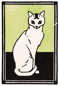Sitting cat (1917) by <a href="https://www.rawpixel.com/search/Julie%20de%20Graag?sort=curated&amp;page=1">Julie de Graag</a> (1877-1924). Original from The Rijksmuseum . Digitally enhanced by rawpixel.