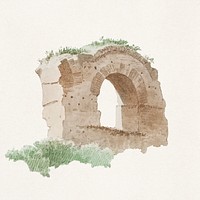 Hand drawn watercolor part of an aqueduct in Rome (ca. 1809–1812) by Joseph August Knip. Original from The Rijksmuseum. Digitally enhanced by rawpixel.