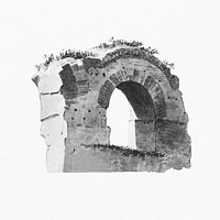 Hand drawn black and white part of an aqueduct by <a href="https://www.rawpixel.com/search/Joseph%20August%20Knip?sort=curated&amp;page=1">Joseph August Knip</a>. Original from The Rijksmuseum. Digitally enhanced by rawpixel.
