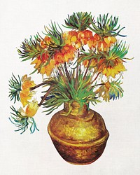 Imperial Fritillaries in a Copper Vase illustration, Van Gogh-inspired famous flower artwork