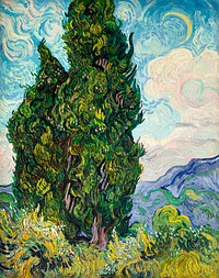 Cypresses (1889) by <a href="https://www.rawpixel.com/search/Vincent%20Van%20Gogh?sort=curated&amp;page=1">Vincent Van Gogh</a>. Original from the MET Museum. Digitally enhanced by rawpixel.