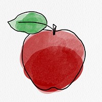 Red apple illustration watercolor style