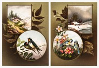 Christmas Card Depicting Winter Landscapes, Birds, and Flowers (1865&ndash;1899) by <a href="https://www.rawpixel.com/search/l.%20prang?sort=curated&amp;type=all&amp;page=1">L. Prang &amp; Co</a>. Original from The New York Public Library. Digitally enhanced by rawpixel.