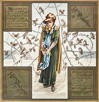 Christmas Card Depicting Woman and Birds (1865&ndash;1899) by <a href="https://www.rawpixel.com/search/l.%20prang?sort=curated&amp;type=all&amp;page=1">L. Prang &amp; Co</a>. Original from The New York Public Library. Digitally enhanced by rawpixel.